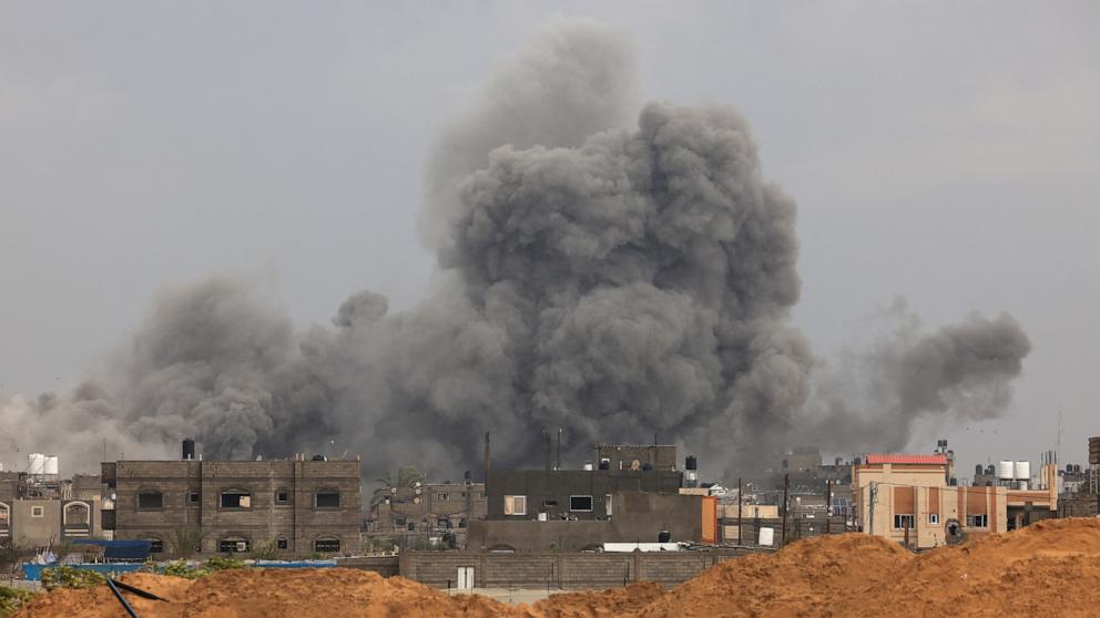 PHOTO: Smoke rises over buildings in Khan Yunis during Israeli bombardment on February 2, 2024.