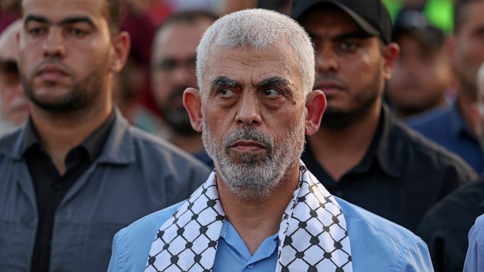 PHOTO: The head of the political wing of the Palestinian Hamas movement in the Gaza Strip Yahya Sinwar attends a rally in support of Jerusalem's al-Aqsa mosque in Gaza City, Oct. 1, 2022.