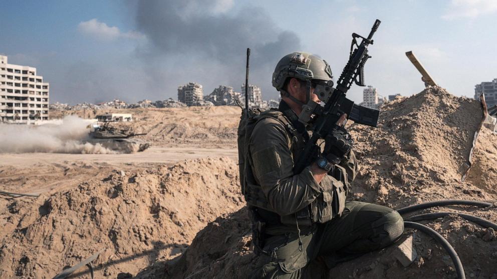 PHOTO: Israeli soldiers operate in the Gaza Strip amid the ongoing conflict between Israel and the Palestinian Islamist group Hamas, Dec.28, 2023.  