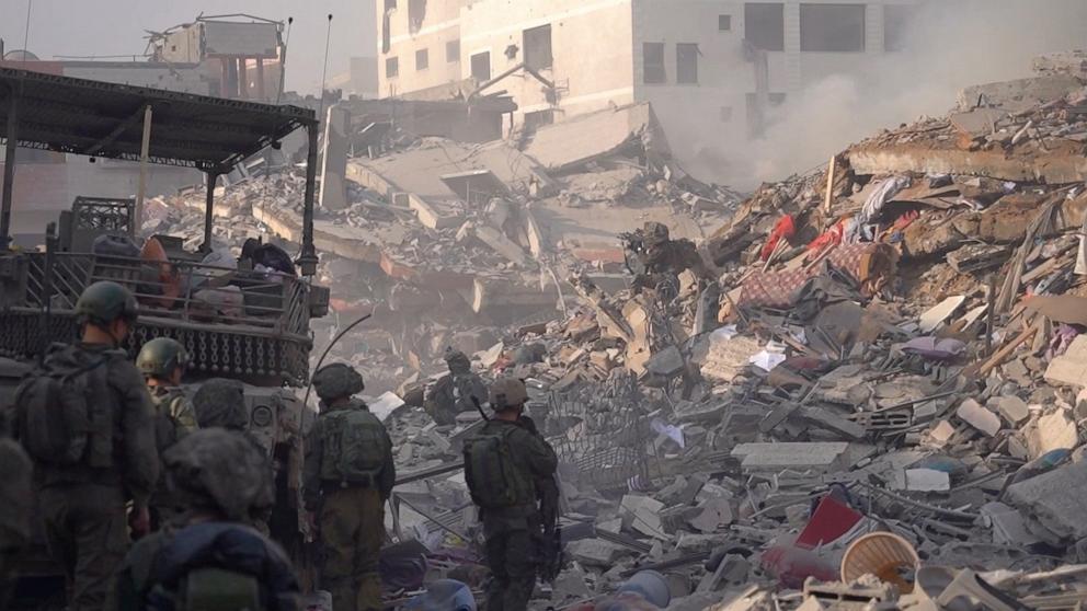 PHOTO: Israeli soldiers operate in a location given as Gaza, amid the ongoing conflict between Israel and the Palestinian Islamist group Hamas, Jan. 4, 2024. 