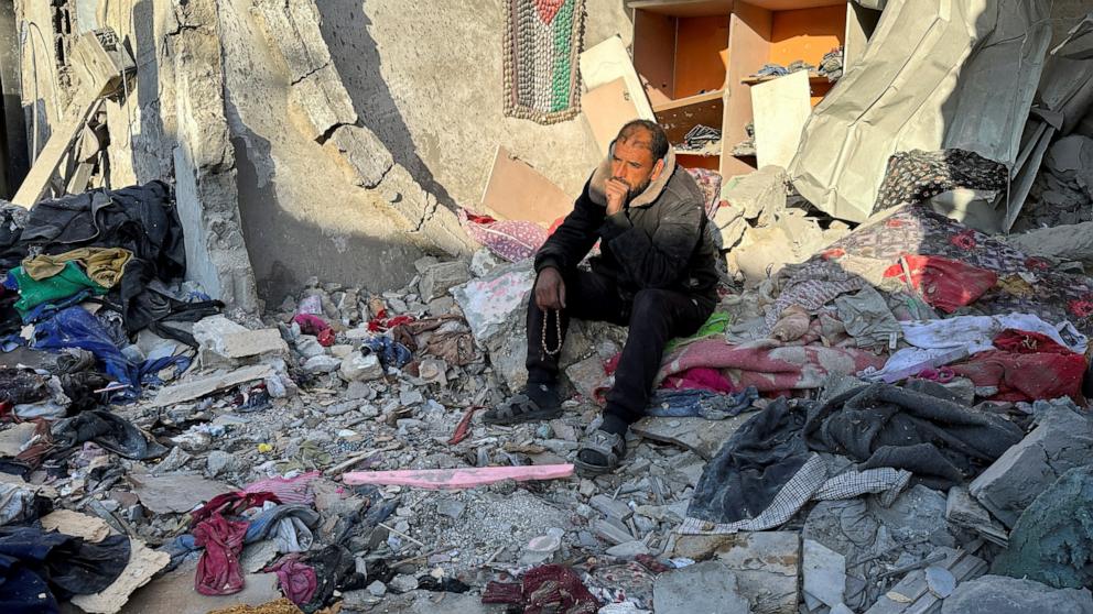 PHOTO: A man looks on at the site of an Israeli strike on a house, amid the ongoing conflict between Israel and the Palestinian Islamist group Hamas, in Rafah in the southern Gaza Strip, Jan. 18, 2024. 