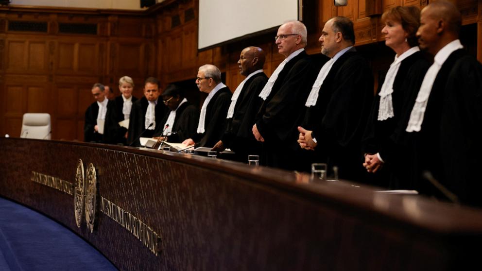 PHOTO: Judge Nawaf Salam, president of the International Court of Justice during a ruling on South Africa's request to order a halt to Israel's Rafah offensive in Gaza in The Hague, Netherlands May 24, 2024. 