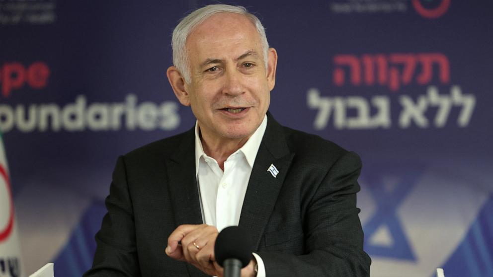 PHOTO: Israeli Prime Minister Benjamin Netanyahu speaks during a press conference at the Sheba Tel-HaShomer Medical Centre, in Ramat Gan, June 8, 2024.