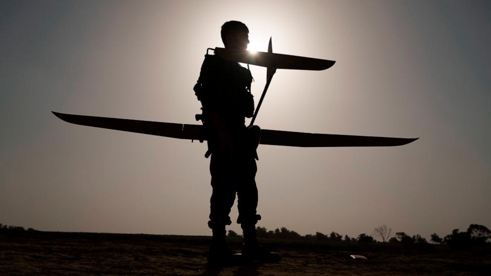 PHOTO: An Israeli soldier prepares a drone to be launched near the Israeli-Gaza border, southern Israel, Jan. 9, 2024. 