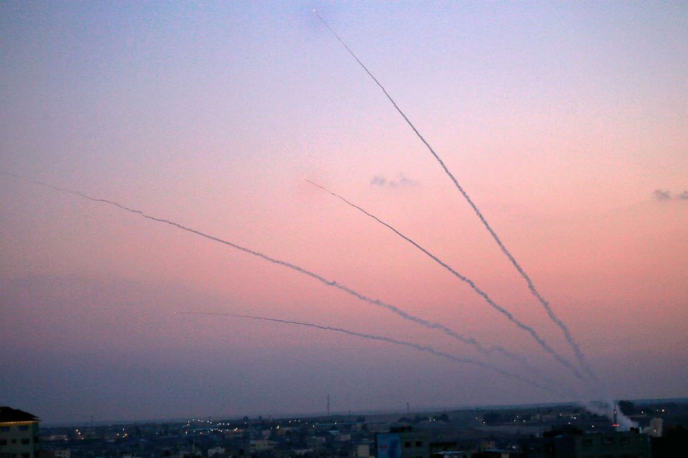 PHOTO: A picture taken from the Gaza Strip on Nov. 12, 2018 shows missiles being launched toward Israel.