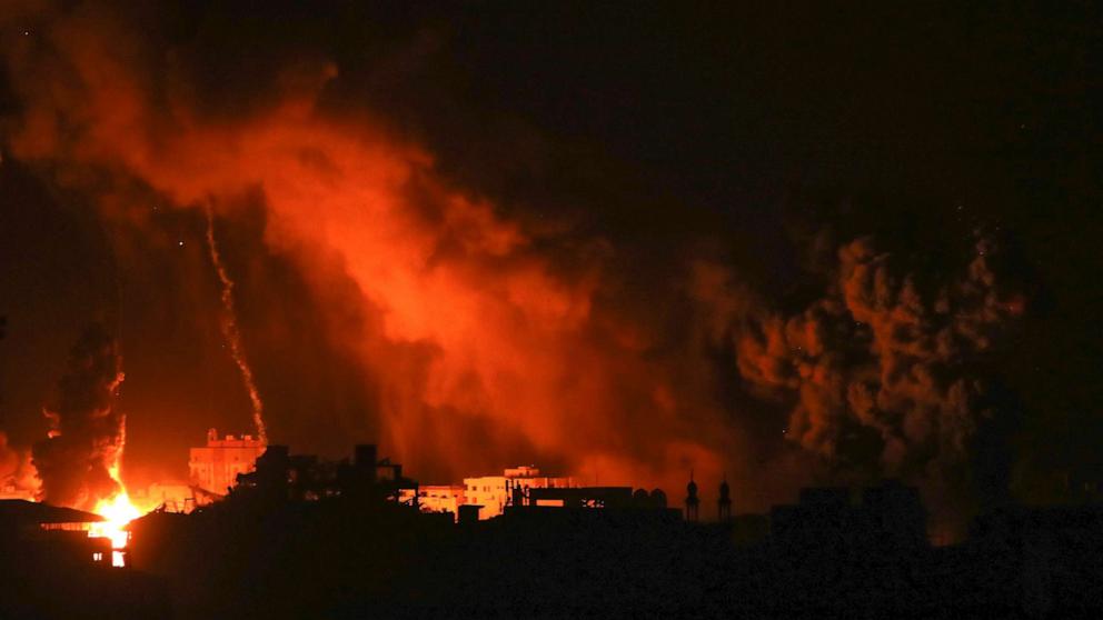 PHOTO: Fire and smoke rises from buildings following Israeli airstrikes on Gaza City, Nov. 5, 2023.