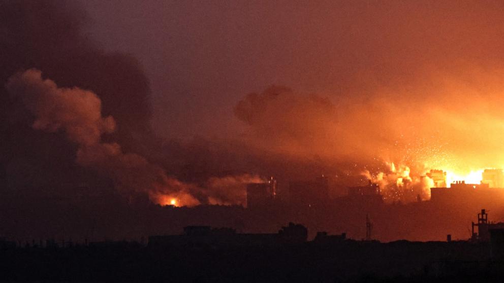 PHOTO: A picture taken from southern Israel near the border with the Gaza Strip on Dec. 2, 2023, shows an explosion and smoke billowing over the Palestinian territory during an Israeli strike as battles resumed between Israel and Hamas militants. 