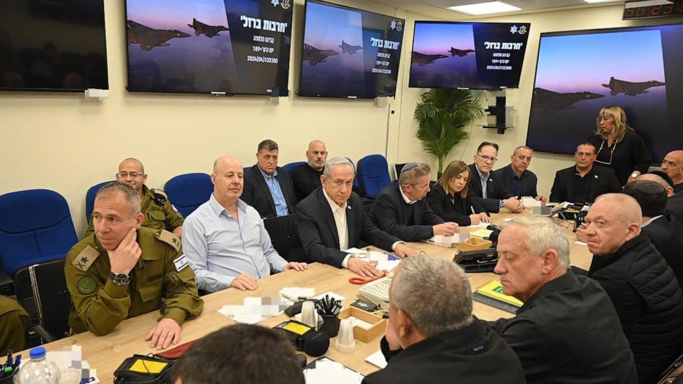 PHOTO: Israel's Prime Minister Benjamin Netanyahu attends a War Cabinet meeting at the Kirya in Tel Aviv, April 14, 2024.