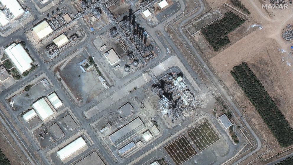 PHOTO: This handout satellite image released by Maxar Technologies taken on June 19, 2025, shows damage to the Arak heavy water reactor facility in central Iran, after an Israeli strike.