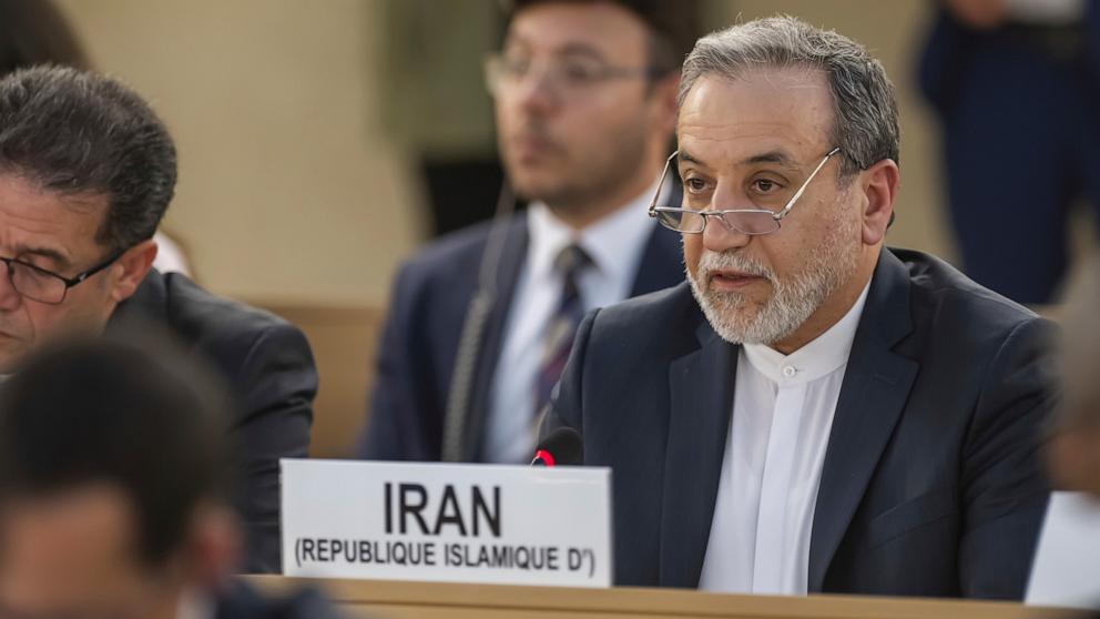 PHOTO: Iranian Foreign Minister Abbas Araghchi, speaks, during the 59th session of the Human Rights Council at the European headquarters of the United Nations in Geneva, Switzerland, Friday, June 20, 2025.