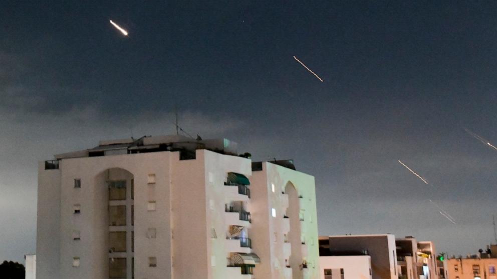 PHOTO: Israeli Iron Dome air defense system launches to intercept missiles fired from Iran, in central Israel, Apr. 14, 2024.