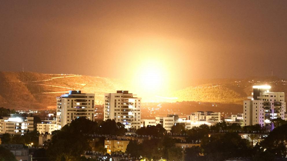 PHOTO: An explosion is seen following a missile alert amid cross-border hostilities between Hezbollah and Israel, as seen from as seen from Nahariya, northern Israel, Oct. 16, 2024.