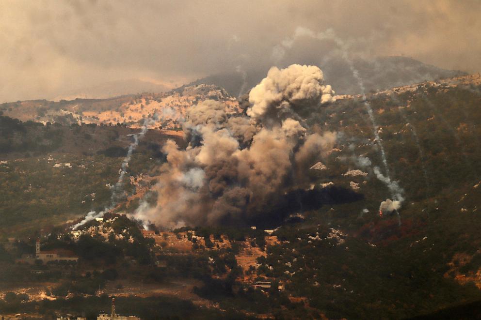 PHOTO:  Smoke billows from the site of an Israeli strike that targeted the Jabal Al-Rehan area in the southern Lebanese Jezzine district on September 21, 2024.