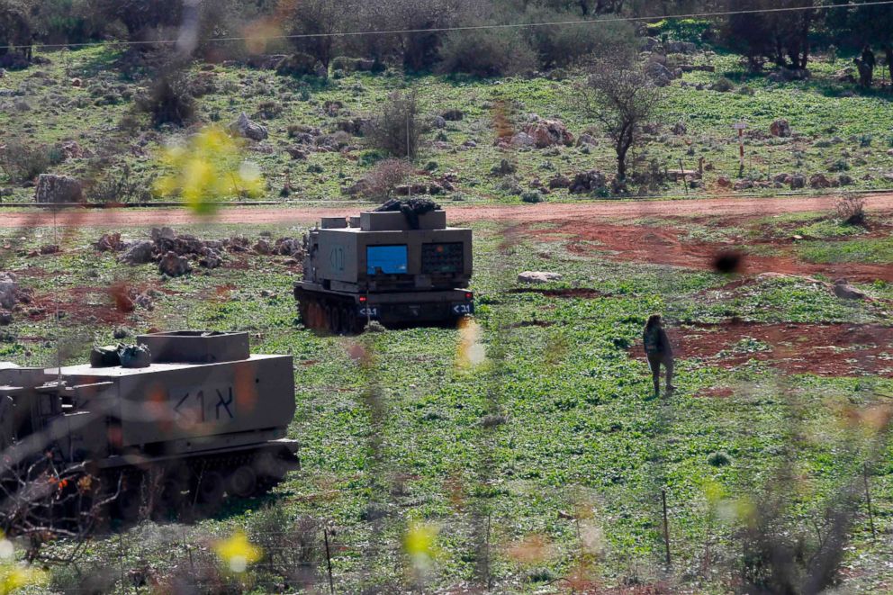 PHOTO: An Israeli M270 Multiple Launch Rocket System is near the Northen Israeli kibbutz of Yiftah near the border with Lebanon, Dec. 5, 2018.