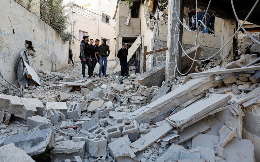 PHOTO: Palestinians check damage following a raid in Jenin in the Israeli-occupied West Bank, Nov. 29, 2023.