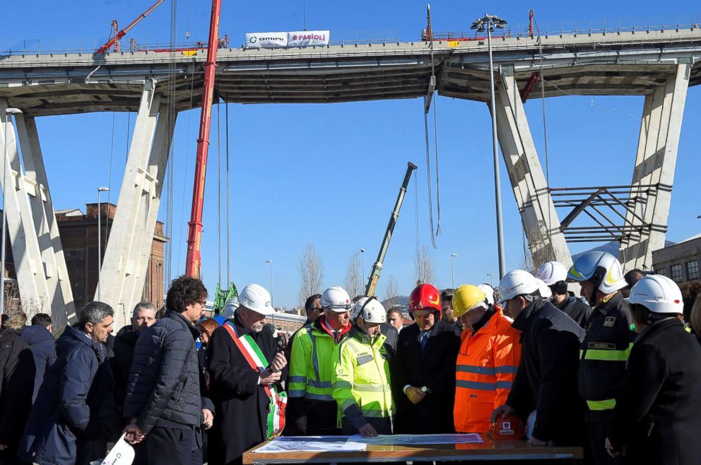 PHOTO: Italy's Prime Minister Giuseppe Conte arrives to visit the collapsed Morandi Bridge in Genoa, Italy, Feb. 8, 2019.