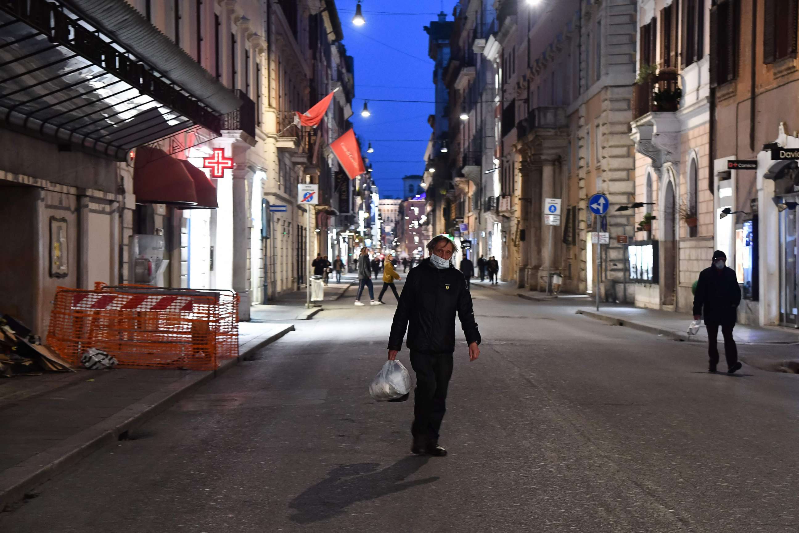 PHOTO: A picture taken on March 10, 2020, shows a deserted Via del Corso shopping street near Piazza del Popolo in Rome.