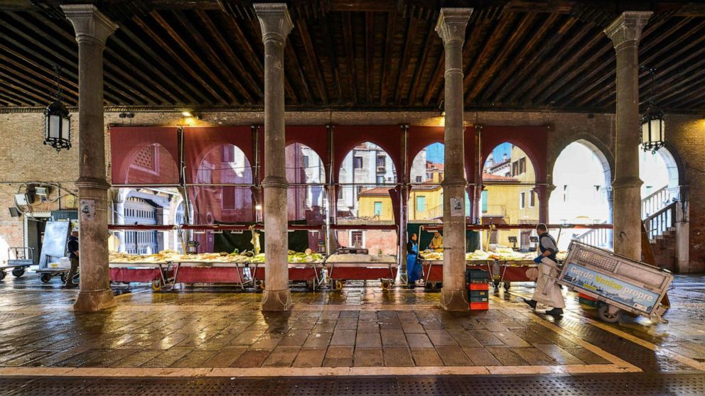 PHOTO: A general view shows the fishmarket in Venice, March 18, 2020, during the country's lockdown within the new coronavirus crisis.