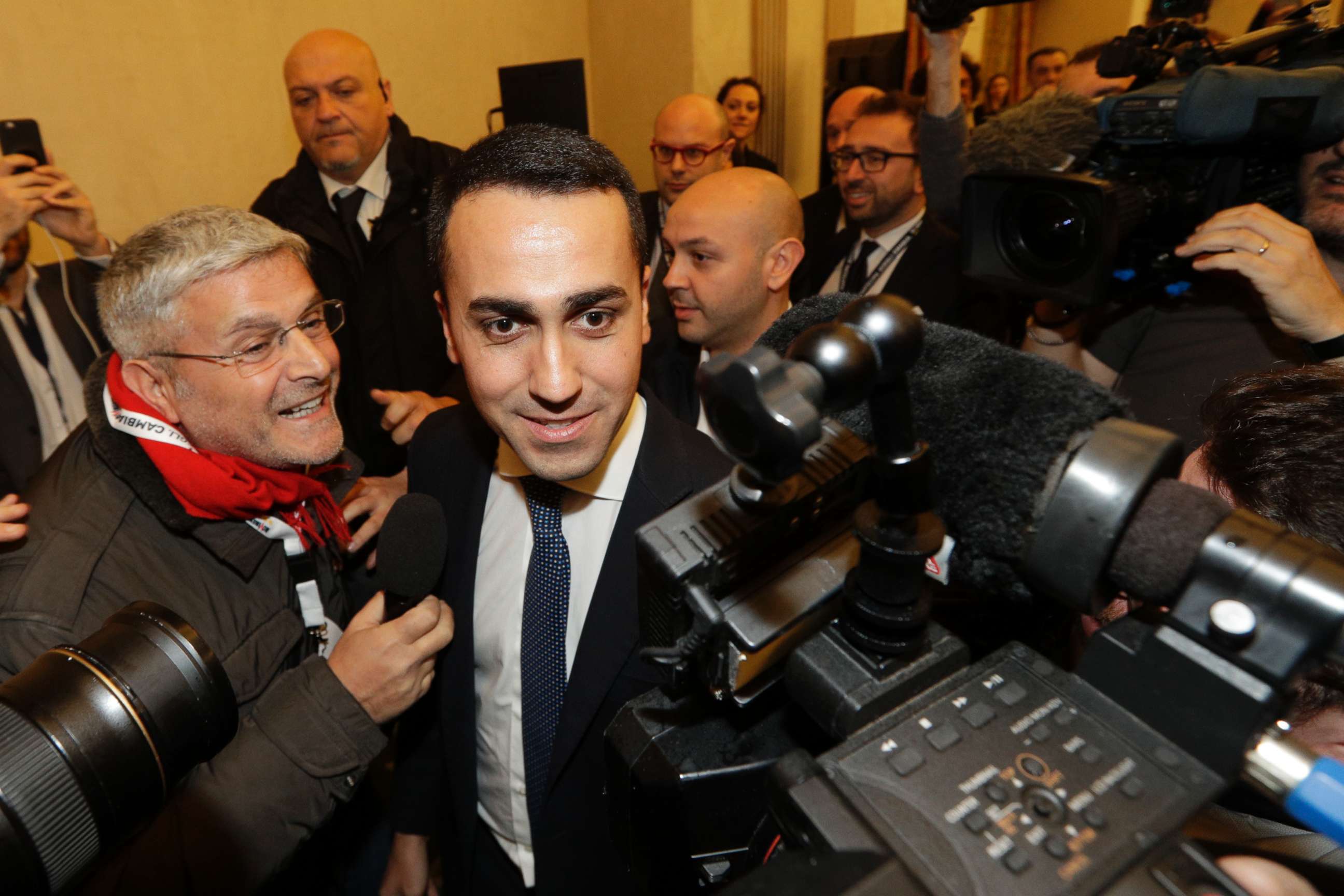 PHOTO: 5-Stars Movement's leader Luigi Di Maio arrives for a press conference on the preliminary election results, in Rome, March 5, 2018.