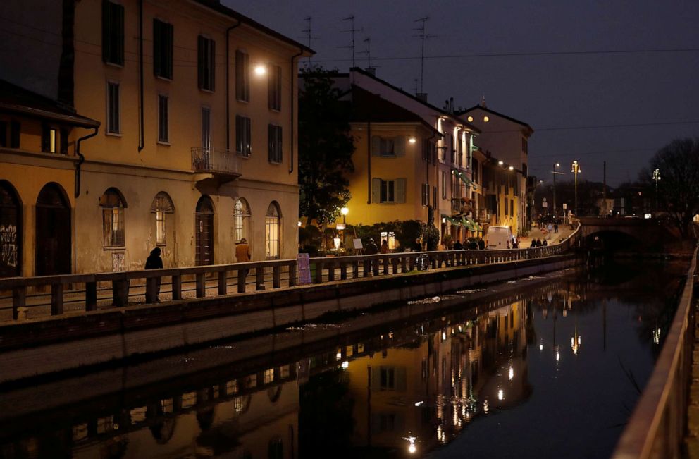 PHOTO: Closed bars and pubs are seen in the Naviglio area of Milan, Italy, as the country is hit by the novel coronavirus outbreak, Feb. 25, 2020.