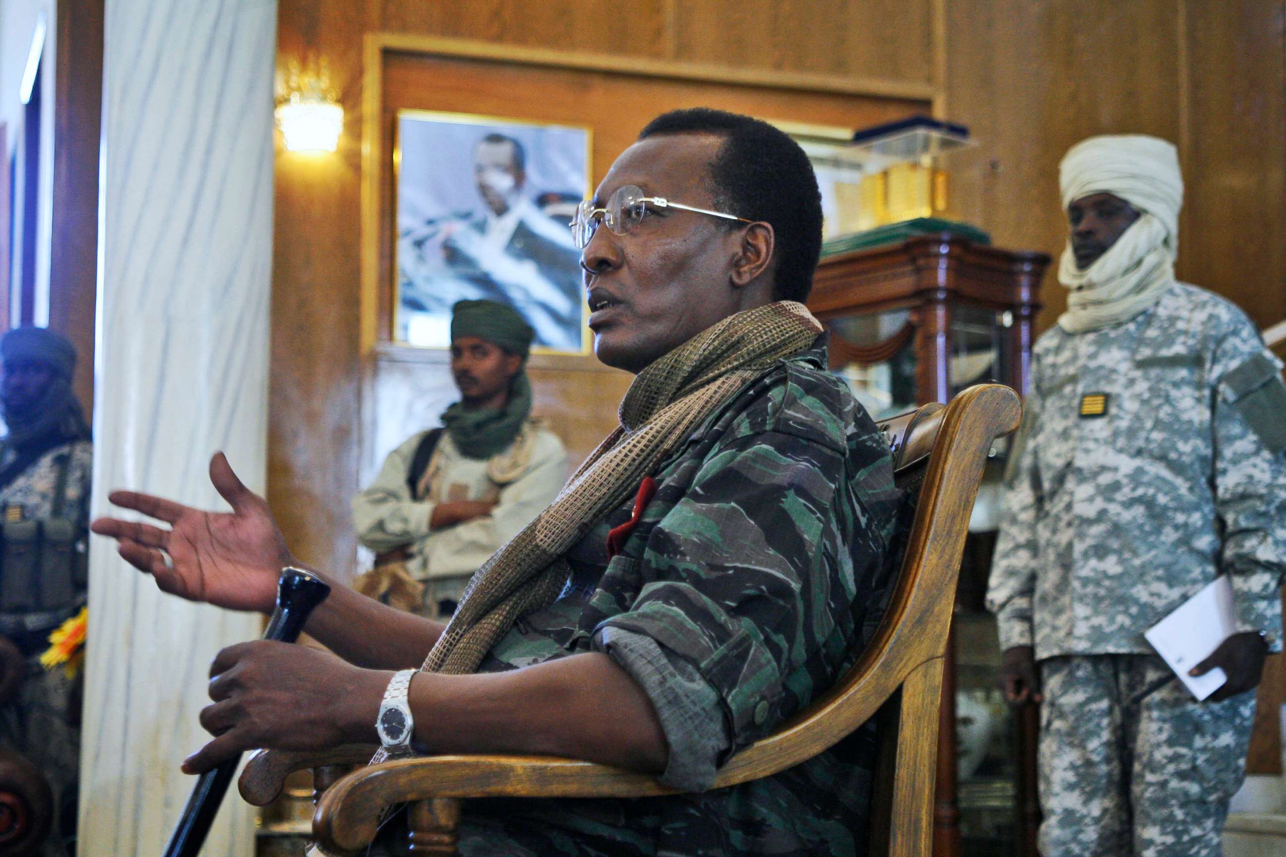 PHOTO: Chadian President Idriss Deby Itno addresses a news conference at the Presidential Palace in N'Djamena, Chad, Feb. 6, 2008.