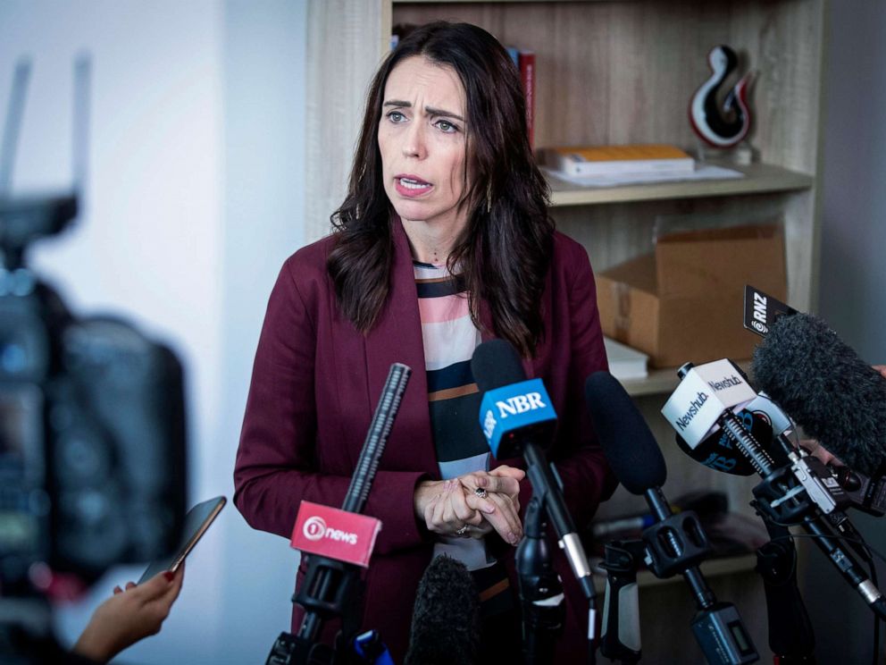 PHOTO: New Zealand Prime Minister Jacinda Ardern speaks to media at her electorate office in Aukland, April 24, 2019.