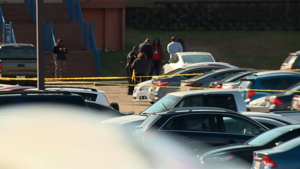 PHOTO: Law enforcement personnel investigate after the body of a Jackson State University student was found, on Dec. 3, 2022, in Jackson, Miss.