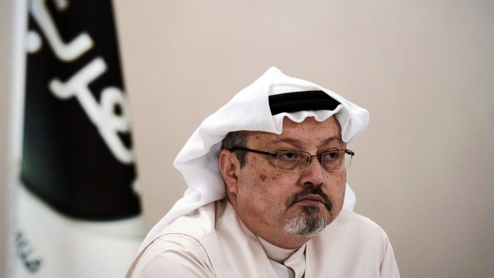 A general manager of Alarab TV, Jamal Khashoggi, looks on during a press conference in the Bahraini capital Manama, Dec. 15, 2014.