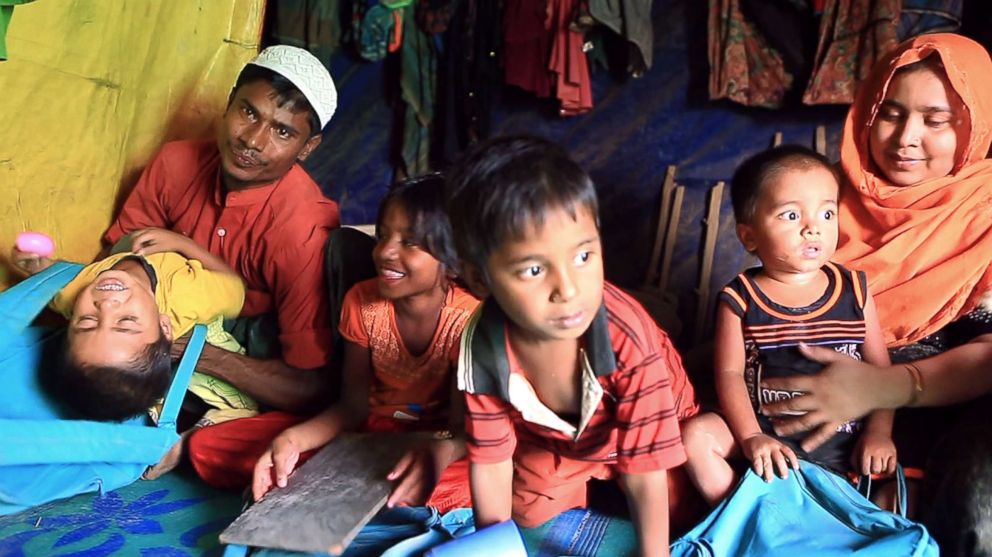 PHOTO: Jamal Hosen with his family in their shelter at the Unchiprang refugee camp in Cox's Bazar, Bangladesh, Nov. 2018.