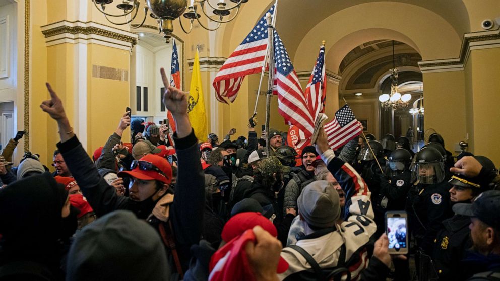PHOTO: Supporters of President Donald Trump riot inside the US Capitol on Jan. 6, 2021 in Washington.