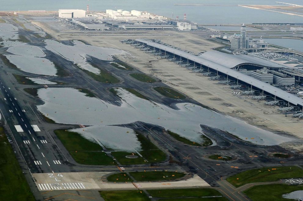 PHOTO: Water from a tidal surge floods the Kansai International Airport in Izumisano city, Osaka prefecture on Sept. 5, 2018, after typhoon Jebi.