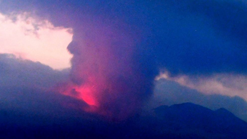 PHOTO: This long exposure image shows the eruption of volcano Sakurajima viewed from Tarumizu city, Japan's southern prefecture of Kagoshima, July 24, 2022. 