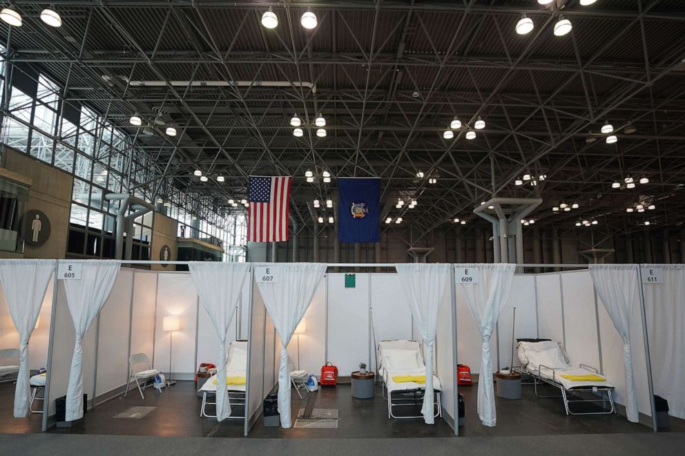 PHOTO: A temporary hospital is set up at the Jacob K. Javits Convention Center in New York City, March 27, 2020. 