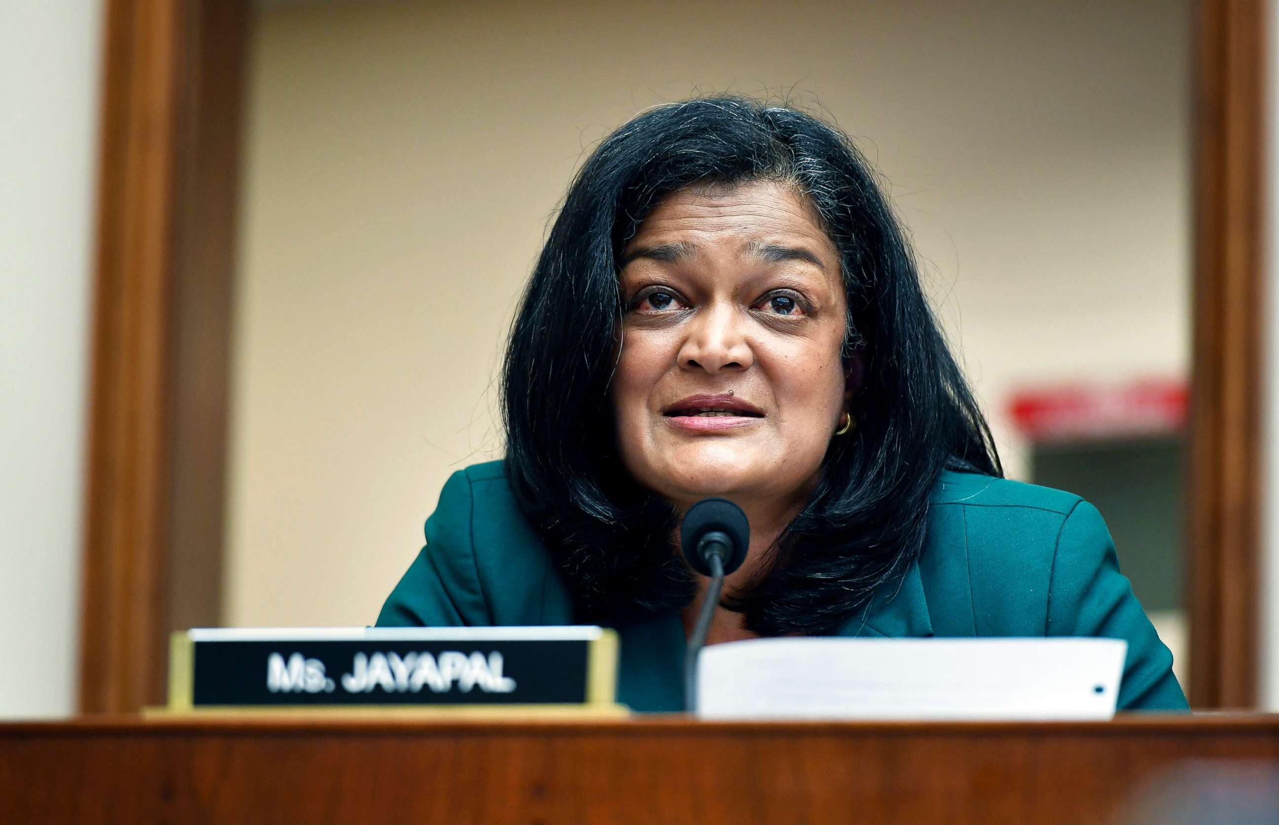 PHOTO: Rep. Pramila Jayapal speaks during a House Judiciary subcommittee on antitrust on Capitol Hill in Washington, July 29, 2020.