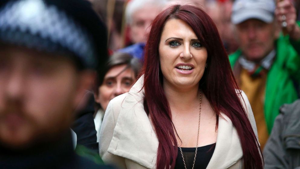 Jayda Fransen, acting leader of the far-right organisation Britain First, marches in central London, April 1, 2017.