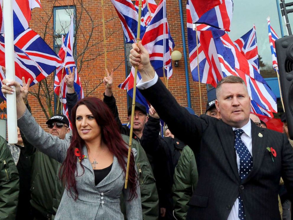 PHOTO: Jayda Fransen and Paul Goulding at a Britain First Rally in London, Nov. 4, 2017.