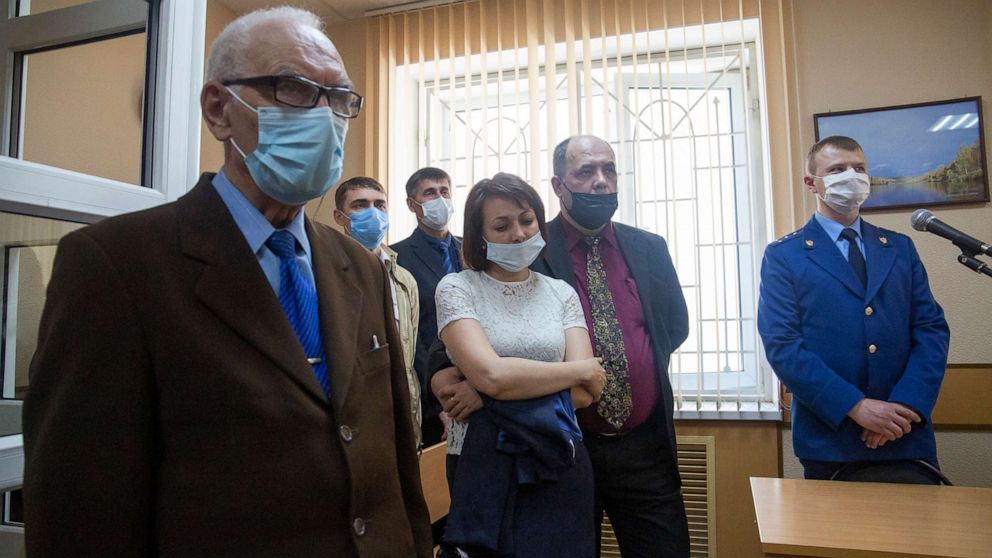 PHOTO: Members of the Jehovah's Witnesses attend a court session in Perm, Russia, Wednesday, May 12, 2021. The court handed suspended sentences to five members of the Jehovah's Witnesses in connection with their beliefs.