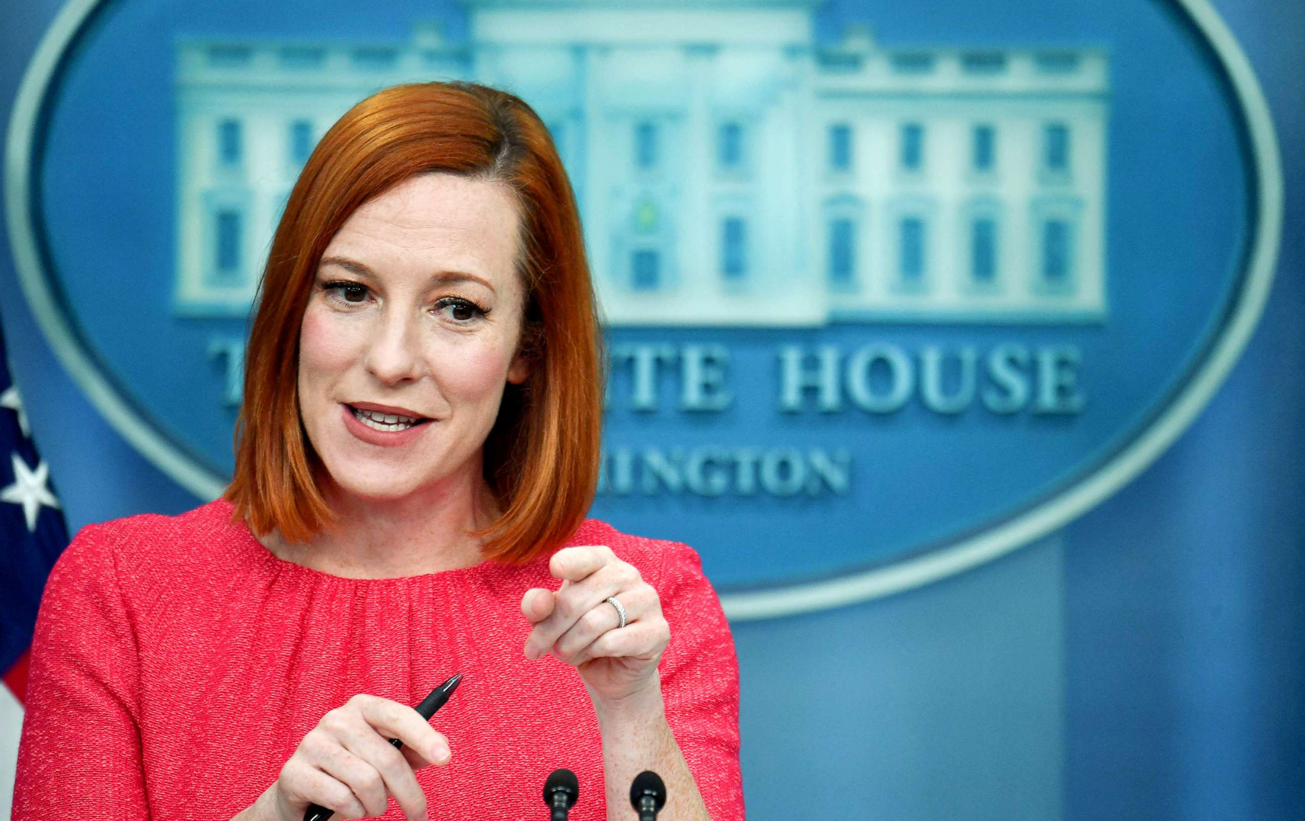 PHOTO: White House Press Secretary Jen Psaki holds a press briefing in the Brady Briefing Room of the White House in Washington, March 16, 2022.