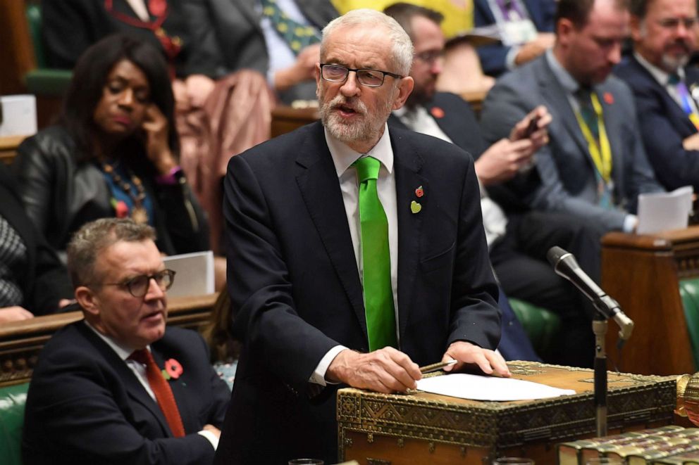 PHOTO: Britain's main opposition Labour Party leader Jeremy Corbyn speaks during the weekly Prime Minister's Questions (PMQs) in the House of Commons in London, Oct. 30, 2019.