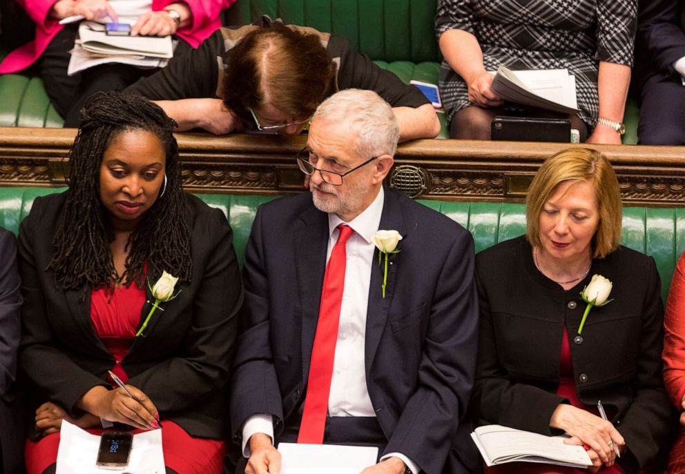 PHOTO: Britain's Labour Party leader Jeremy Corbyn reacts at the House of Commons in London, May 8, 2019.