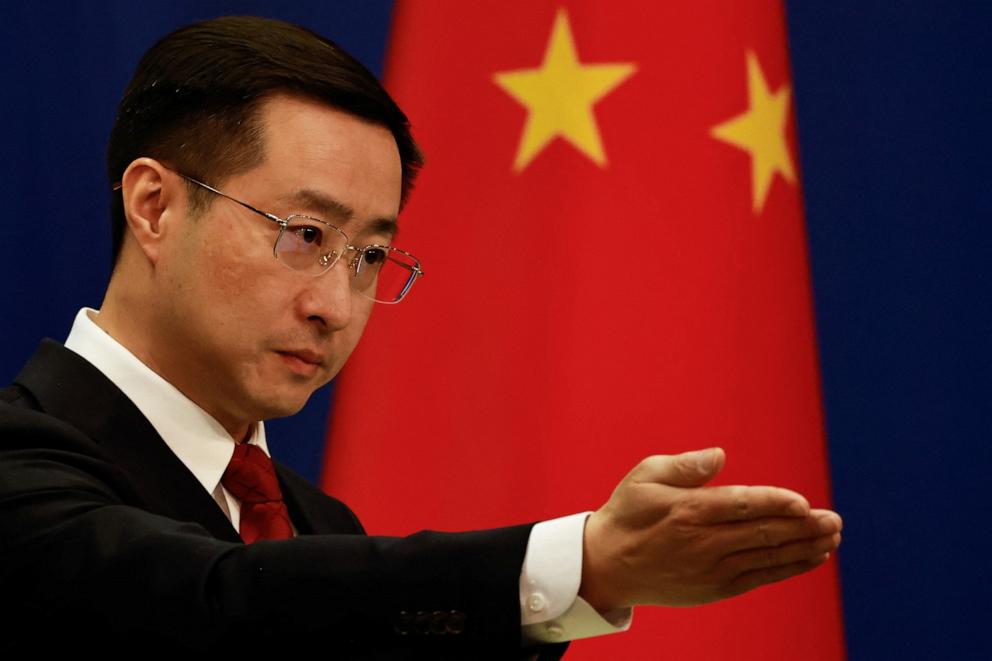 PHOTO: Chinese Foreign Ministry spokesperson Lin Jian attends a press conference in Beijing, China April 10, 2025.
