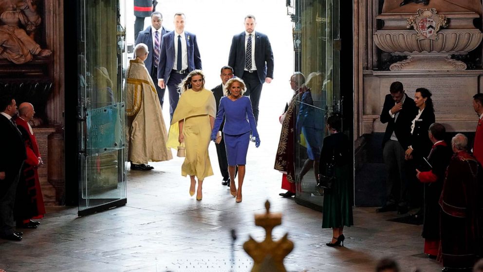 PHOTO: First Lady of the United States, Dr Jill Biden, and her granddaughter Finnegan Biden ahead of the Coronation of King Charles III and Queen Camilla, May 6, 2023 in London.