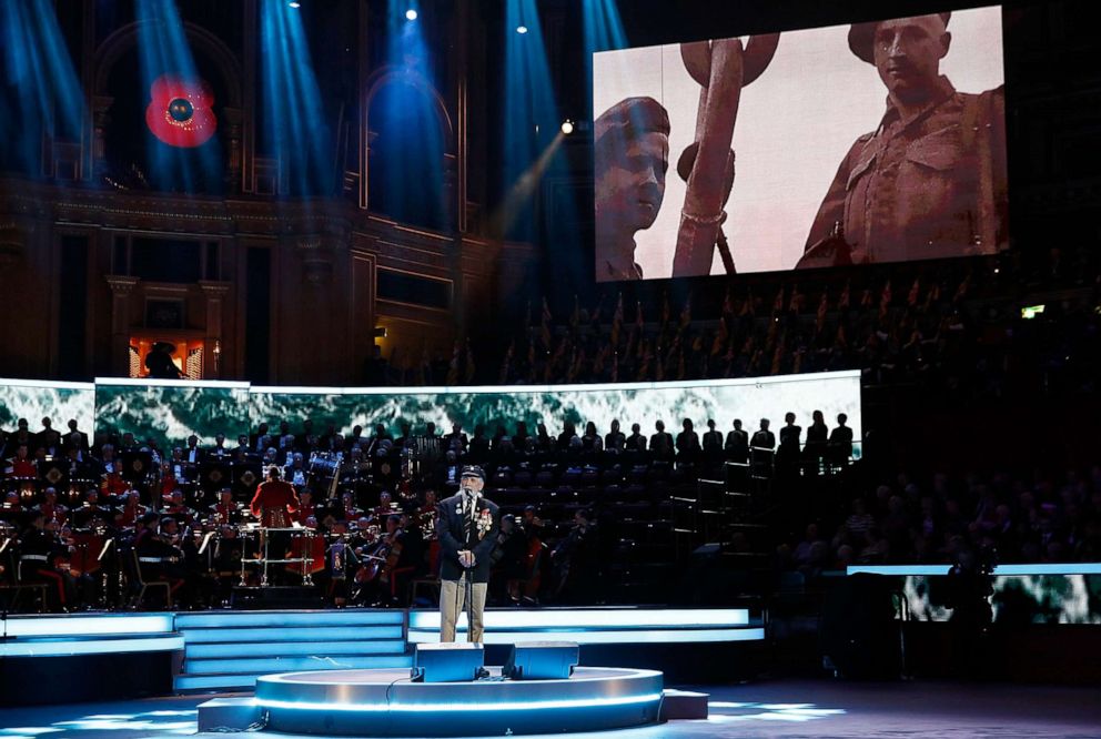 PHOTO: Veteran Jim Radford on stage during The Royal British Legion's Festival of Remembrance matinee performance at Royal Albert Hall on Nov. 8, 2014, in London.