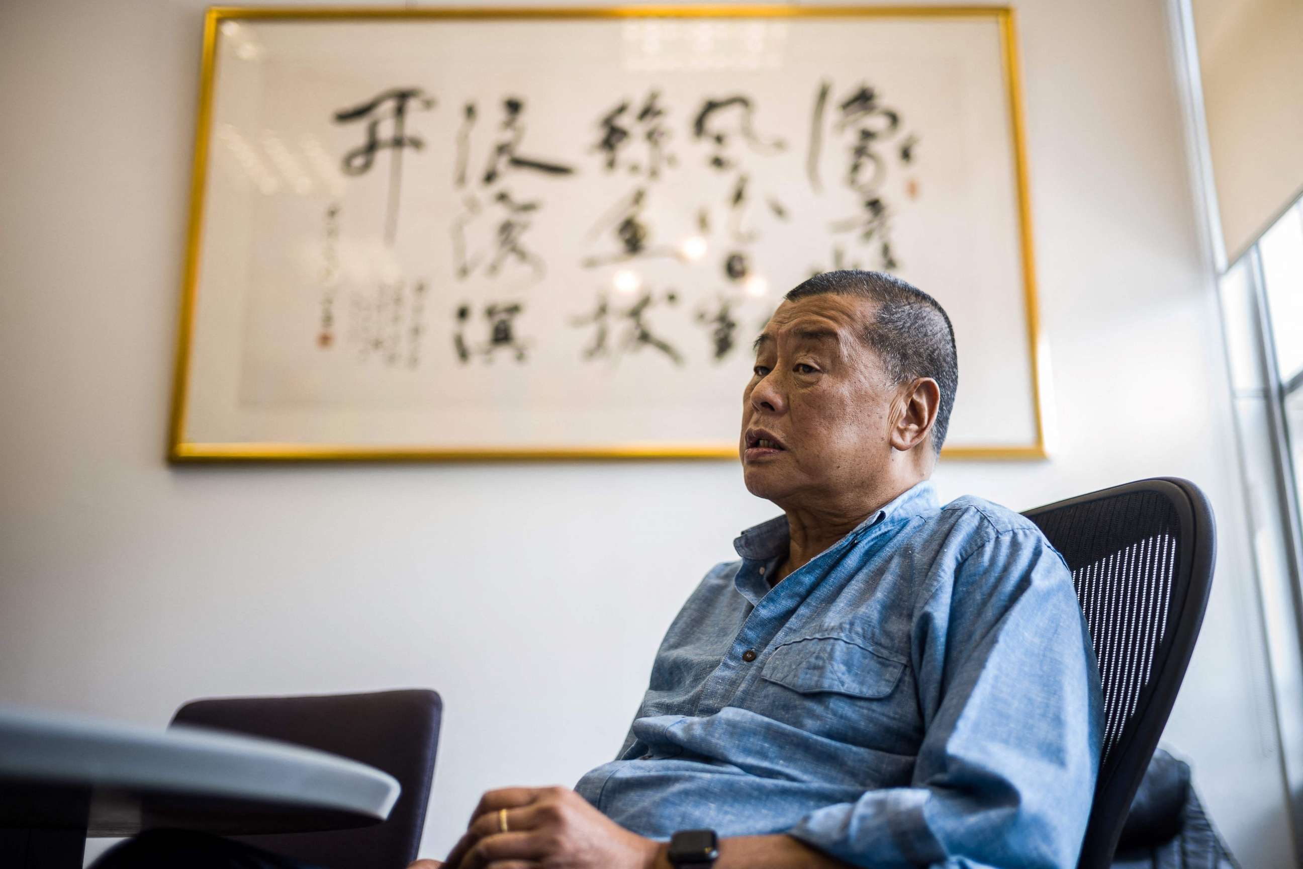 PHOTO: In this file photo taken on June 16, 2020, millionaire media tycoon Jimmy Lai, 72, speaks during an interview with AFP at the Next Digital offices in Hong Kong.