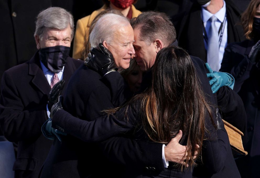 PHOTO: President Joe Biden hugs his son Hunter Biden and daughter Ashley Biden after being sworn in as president of the U.S. during his inauguration on the West Front of the U.S. Capitol on Jan. 20, 2021, in Washington.