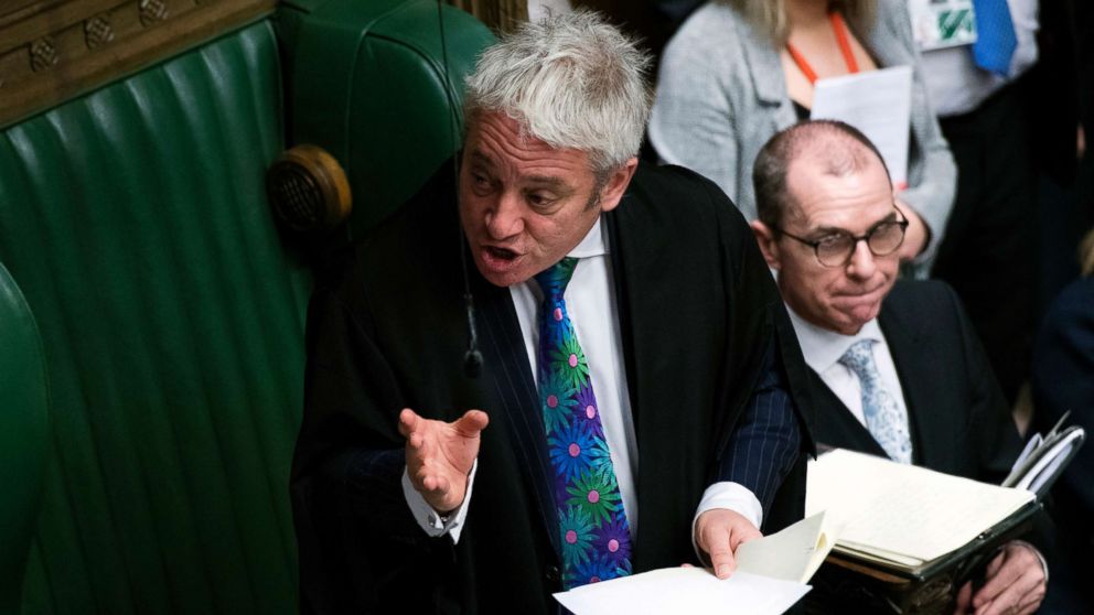 PHOTO: Speaker of the House of Commons John Bercow speaks during a debate before a government no-confidence vote in the House of Commons, London, Jan. 16, 2019.