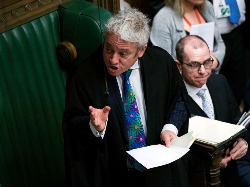 PHOTO: Speaker of the House of Commons John Bercow speaks during a debate before a government no-confidence vote in the House of Commons, London, Jan. 16, 2019.