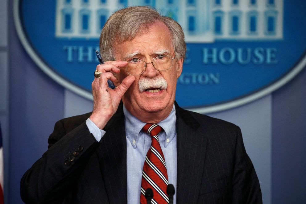 PHOTO: National security adviser John Bolton speaks during the daily press briefing at the White House, Aug. 2, 2018, in Washington.