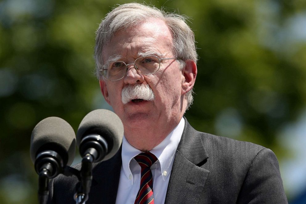 PHOTO: National Security Advisor John Bolton speaks during a graduation ceremony at the U.S. Coast Guard Academy in New London, Conn., May 22, 2019.   