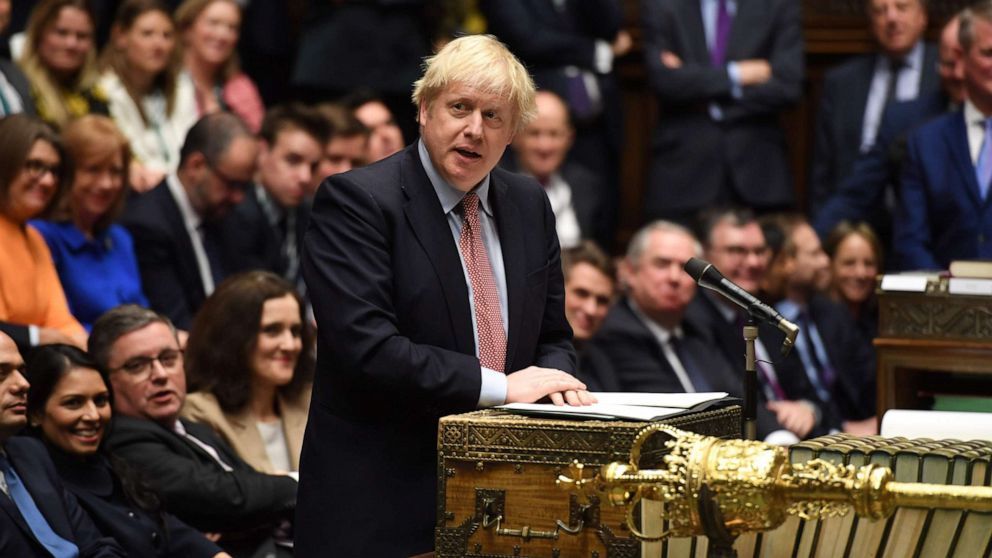 PHOTO: A handout picture taken on December 17, 2019, shows Britain's Prime Minister Boris Johnson speaking in the House of Commons in London, during the first sitting of Parliament since the general election. 